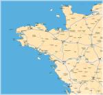 A map of western France showing main towns, rivers, roads, and airports.